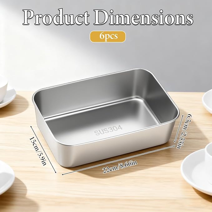 6 Pcs 304 Stainless Steel Loaf Pans for Baking, Bread Loaf Pans | 8.6x5.9 Inch Bread Baking Pan, Toast Bakings Pan For Breads for Homemade Breads Meatloaf, Dishwasher Safe & Sturdy (Silver)