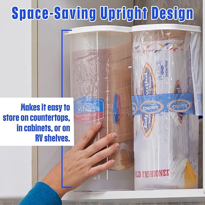 Buddeez Bread Buddy Airtight Bread Storage Container- Slice by Slice Dispensing Design - Perfect Pantry Organizer - White Lid Pack of 2