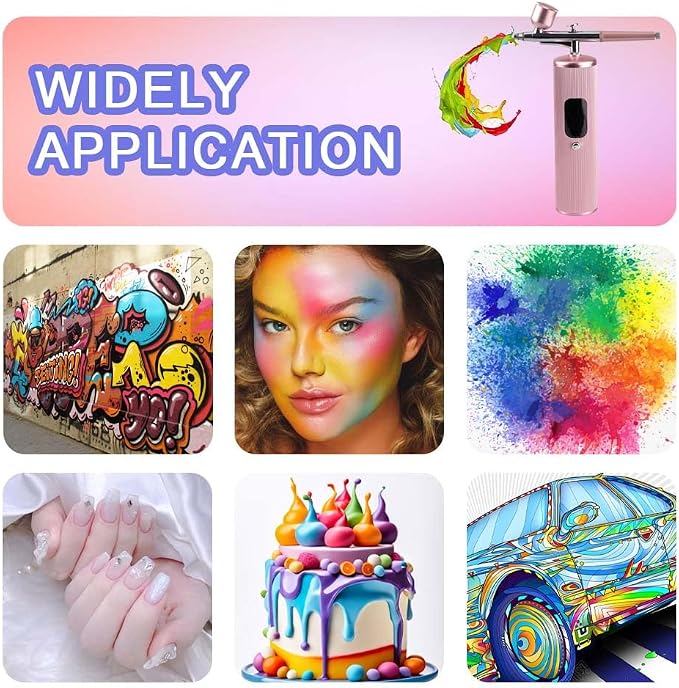48PSI High-Pressure Airbrush Kit with Compressor, 0.3mm Nozzle & 4000mAh Battery - Handheld Portable Spray Gun for Nail Art, Makeup, Painting, Graffiti, Cake Decorating,Model Coloring (Pink)