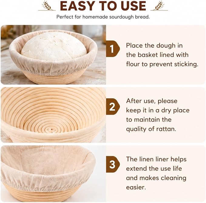 10.2 Inch Round Bread Proofing Basket with Liner, Banneton Dough Proofing Bowl for Sourdough and Artisan Bread Baking