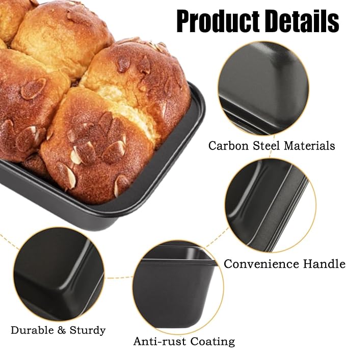 QTLCOHD 6 Pack 6" x 3" Bread Loaf Pans | Non stick Carbon Steel Bread Pans for Baking Homemade Bread