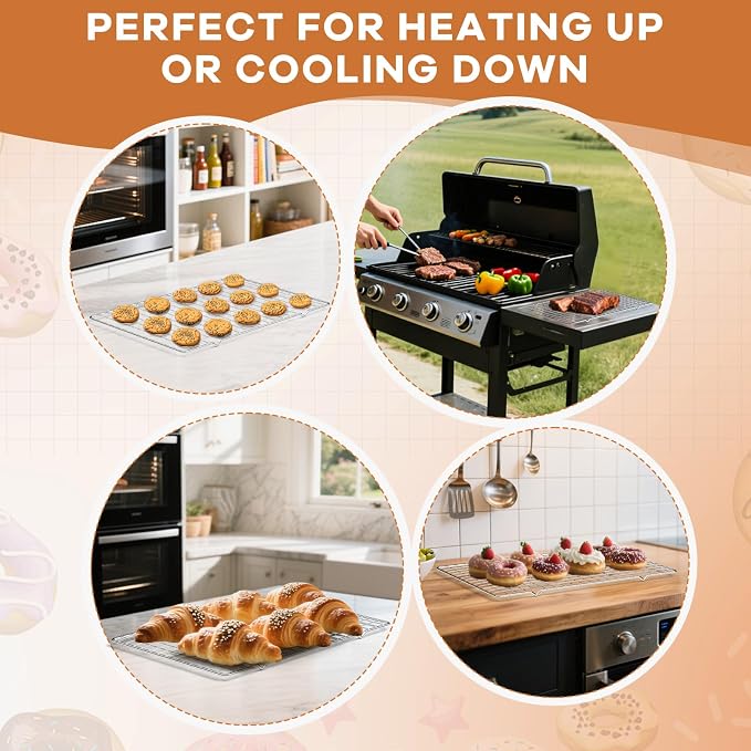 TOPCJ 2PCS Cooling Rack for Baking, 10”X15” Heavy Duty Wire Rack for Grilling,Baking, Roasting,Cooking,Non-Stick,For Jelly Roll Baking Trays,Multi-Purpose Drainer Rack,Stainless Steel,Silver