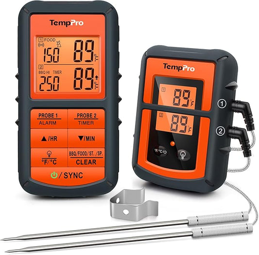 TempPro TP08 500FT Wireless Meat Thermometer for Grilling Smoker BBQ Thermometer with Dual Probe Kitchen Cooking Steak Turkey Food Thermometer Cooking Gift for Dad Him Husband (Previously ThermoPro)