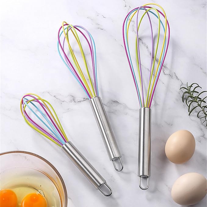 Manual Silicone Whisk Manual Eggs Beater Durable Kitchen Pastry Tools Cake Baking Utensil Mixer for Baking and Cooking, 8 inches, Purple