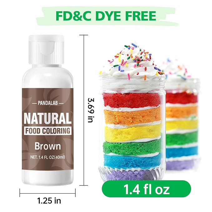 Brown Natural Food Coloring - Pandalab 40mL Plant-Based Concentrated Food Dye, No Artificial Dye, Vegan Edible Color for Baking, Cake Decorating, Icing, Frosting, Cookies, Candy, 1.4 Fl Oz