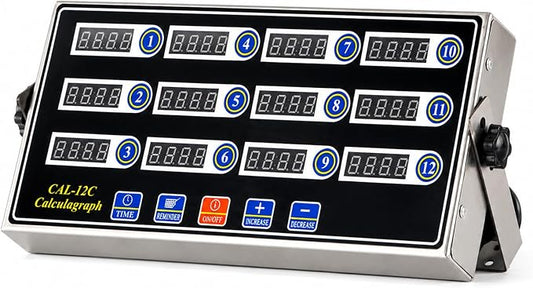 Commercial 12 Channels Digital Kitchen Timer, Stainless Steel Calculagraph Timer with Loud Alarm for Restaurant, Clock Reminder on Multiple Events
