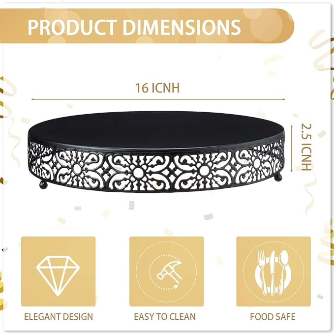 Wenqik 16 Inch Cake Stand Round Metal Cupcake Dessert Wedding Cake Stand Cookies Display Holder Fruit Food Serving Tray for Table Wedding Birthday Anniversary Party Decor (Black)
