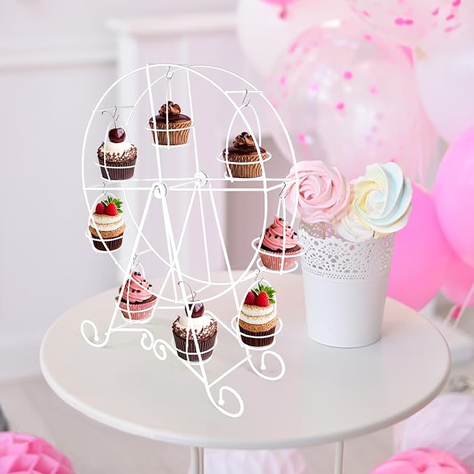 Ferris Wheel Cupcake Stand Dessert Serving Tray, Ferris Wheel Cupcake Stand for Carnival and Circus Theme Party Wedding Party Furnishing Accessories (White)