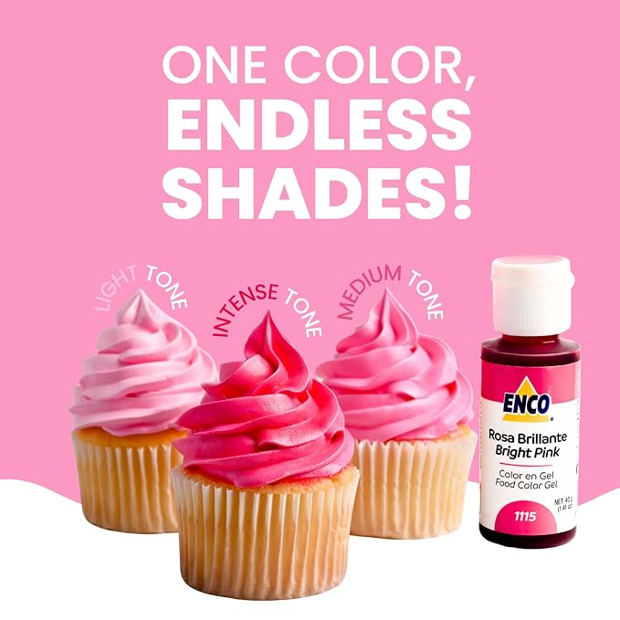 ENCO Food Coloring Gel Bright Pink 1.41 oz (40g) Concentrated, Vegan