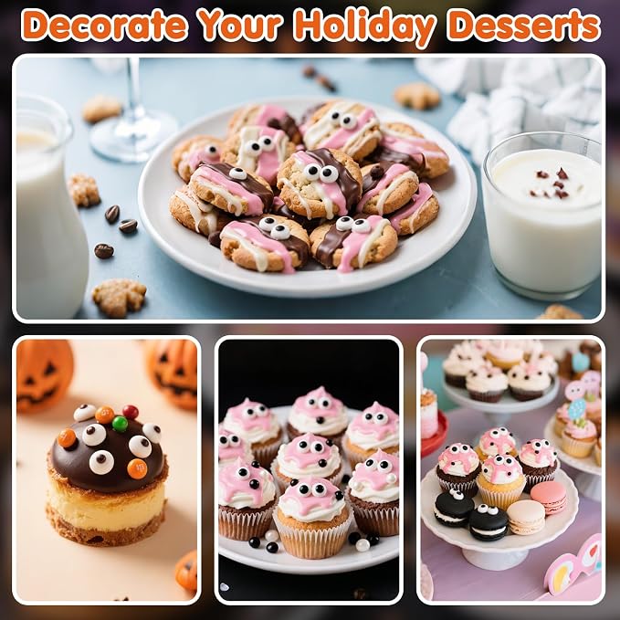 Edible Eyes Cookie Sprinkles,Edible Candy Eyes for Decorating,130g/4.58oz,Small Eyeballs,Black and White Sugar for Cake Decorating,1 cm Eyeballs Sprinkles for Cupcake Toppers Chocolate Cookie Ice Cream Decoration,Children's Party Supplies