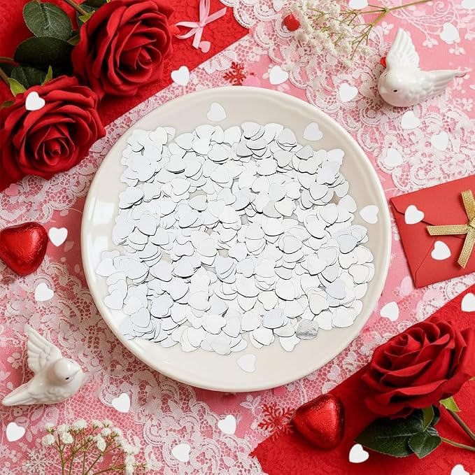 Heart Confetti, Valentines Day Heart Glitter Confetti Decorations, 50g Sliver Metallic Foil Sequins Sprinkles Table Decorations for Valentine's Day Wedding Home Birthday Anniversary Party Supplies