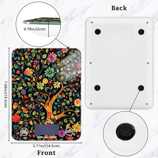 Food Scale Kitchen Scale for Baking Cooking Digital Food Weighing Measuring Scale Small Waterproof Electric Food Scale Tree of Life Floral Leaves Black