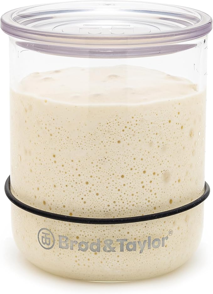 Brod & Taylor Small Sourdough Starter Jar (12oz) Less Discard Waste, 100% Dishwasher Safe, Measurement Markings, and Height Marker (Durable Glass Jar, BPA-Free)