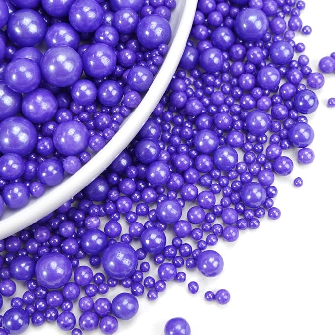 Dazzjoy Edible Pearl Purple Sugar Sprinkles, 130g/4.58oz, Purple Ball Pearls Sprinkles for Cake Decorating, Cupcake Toppers, Baking Cake Decoration, Easter Wedding Party Holiday Supplies