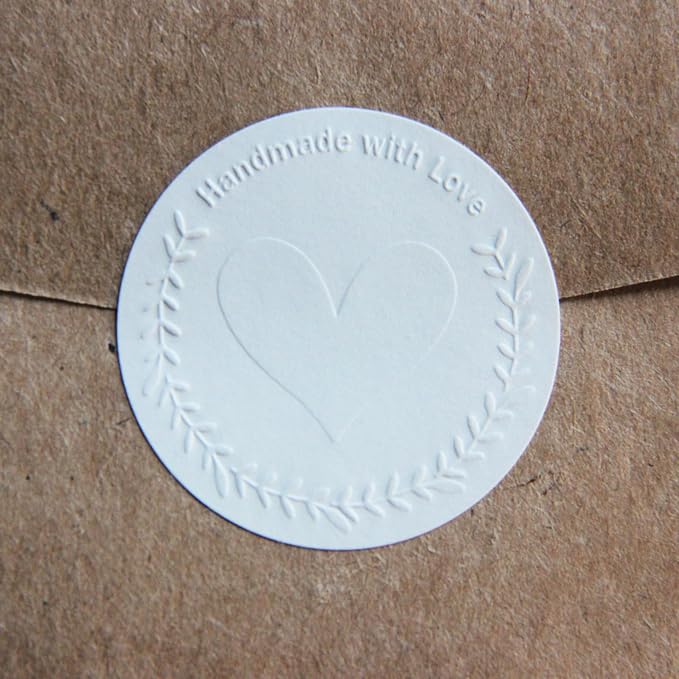 100x Embossed Made with Love Sticker Handmade Sticker Made with Love Label Handmade Label Shop Stickers Homemade Gifts Happy Mail Package Stickers Small Business Labels