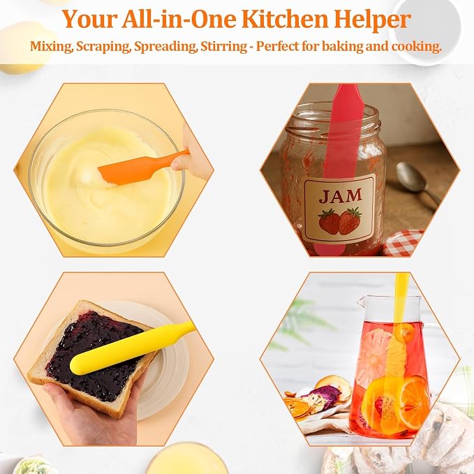 3 Pack Silicone Jar Spatula Small Silicone Spatulas Mini Jar Scraper for Peanut Butter, Mayo, Jams Flexible Kitchen & Baking Tools (Red, Orange, Yellow)