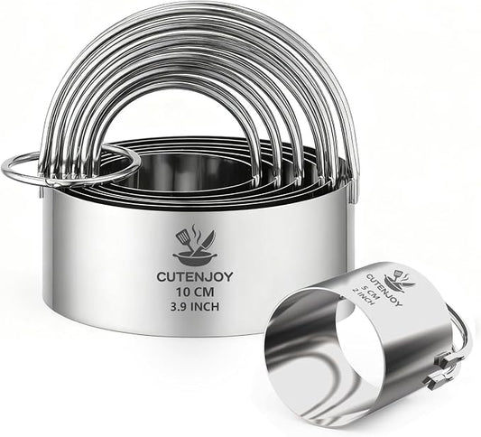 6 Pcs Large Cookie Cutters (2, 2.3, 2.8, 3.14, 3.54, 3.9 Inch), Round Biscuit Cutter Set with Handle and Big Ring, Professional Baking Dough Cutter Tools for Cakes, Sandwiches, Donuts, Dumplings