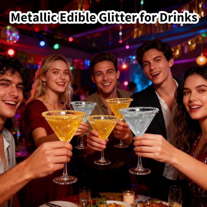 Edible Glitter Paint Set - Metallic Food Coloring Paint for Baking Cake Decorating -Vegan Art Decorative Cake Paint for Cupcakes, Cookies, Fondant, Donuts, Macaron, Candy 12ml/Each Bottle- 2 Silver