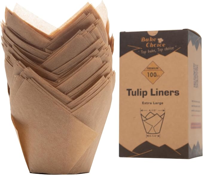 Bake Choice Nordic Paper 100pcs Extra Large Size Natural Tulip Cupcake Liners for Baking, Jumbo Muffin Liners, Cupcake Wrapper for Party, Christmas