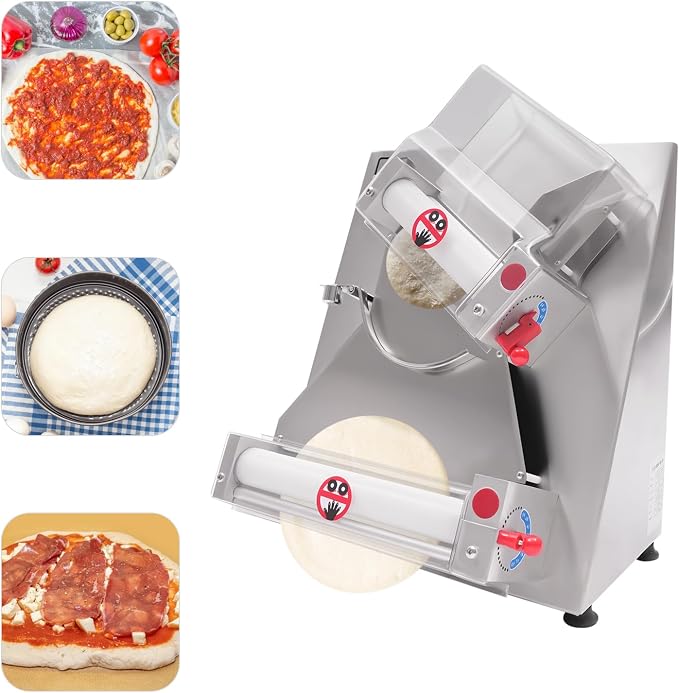 Commercial Pizza Dough Roller Sheeter 110V 370W 4-12inch Automatic Electric Pizza Dough Sheeter Machine Pastry Press, 0.7-5.4mm Adjustable Thickness for Bakeries, Pizza Shops, Restaurants