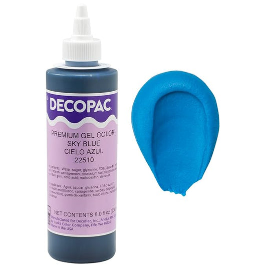 DecoPac Premium Gel Food Coloring | Sky Blue Food Coloring For Baking | 8oz | Color Buttercream, Fondant, Frosting & Piping Gel, Food Safe, Highly Concentrated Gel, 8 oz - Sky Blue