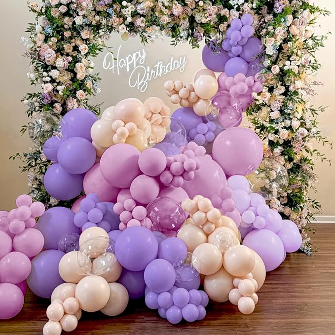 Boho Dusty Purple and Pastel Orange Balloon Garland Arch Kit, 160Pcs Purple Lavender Pastel Purple Balloons for Gender Reveal Wedding Birthday Bridal Baby Shower Bachelor Party Decorations
