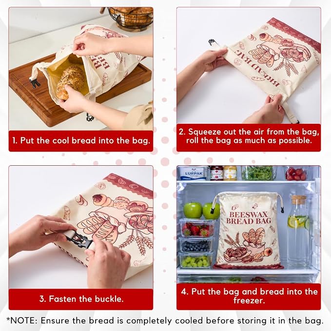 Bread Bags for Homemade Bread - 2 Pack XL Reusable Organic Beeswax Linen Cotton Sourdough Bread Bag, Eco-Friendly Bread Storage Bags with Sealing Zip to Keep Fresh, Perfect for Artisan & Bakery Bread