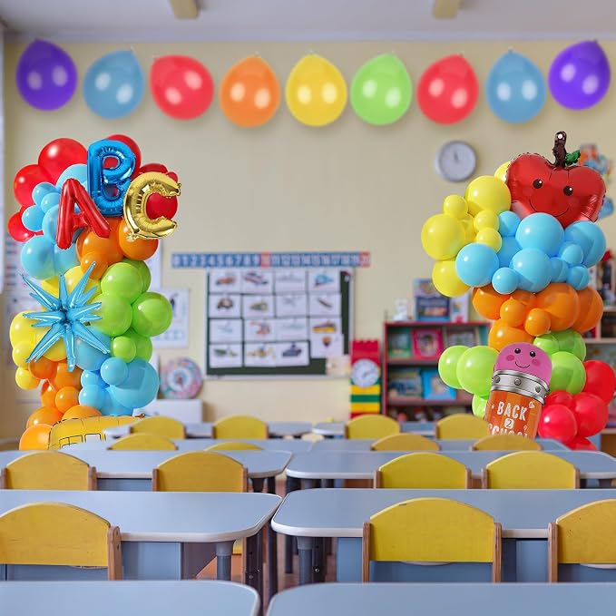 2 Sets Back to School Decorations Adjustable Balloons Column Stand Kit Kindergarten Graduation Decor with Pencil Schoolbus Apple Foil Balloons for First Day of School Tower Party Decorations