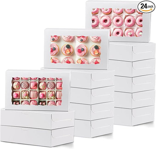 MUMULULU White Bakery Boxes with Window Cookie Boxes Treat Boxes for Desserts Cupcakes Muffins Donut Chocolate Strawberry (14PCS 12×8×2.5)