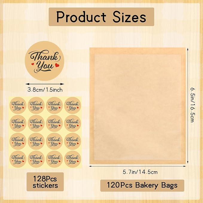 120 Pack Cookie Bags with Seal, 5.7x6.5 Inch Self Sealing Kraft Bakery Bags with Window, Heat Sealable & Grease Resistant To Go Sleeves for Donuts Scone Brownie Waffle Snacks