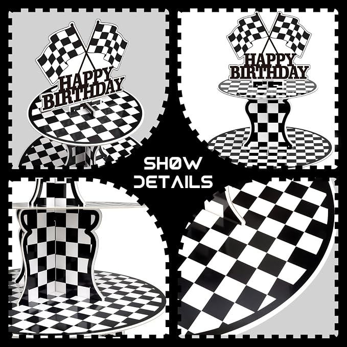 BACUTHY 2 Pack Race Car Cupcake Stands Birthday Party Supplies, Two Fast Cars Decorations Truck Theme Favors - 3 Tier Cardboard Cup Cake Holder Tower