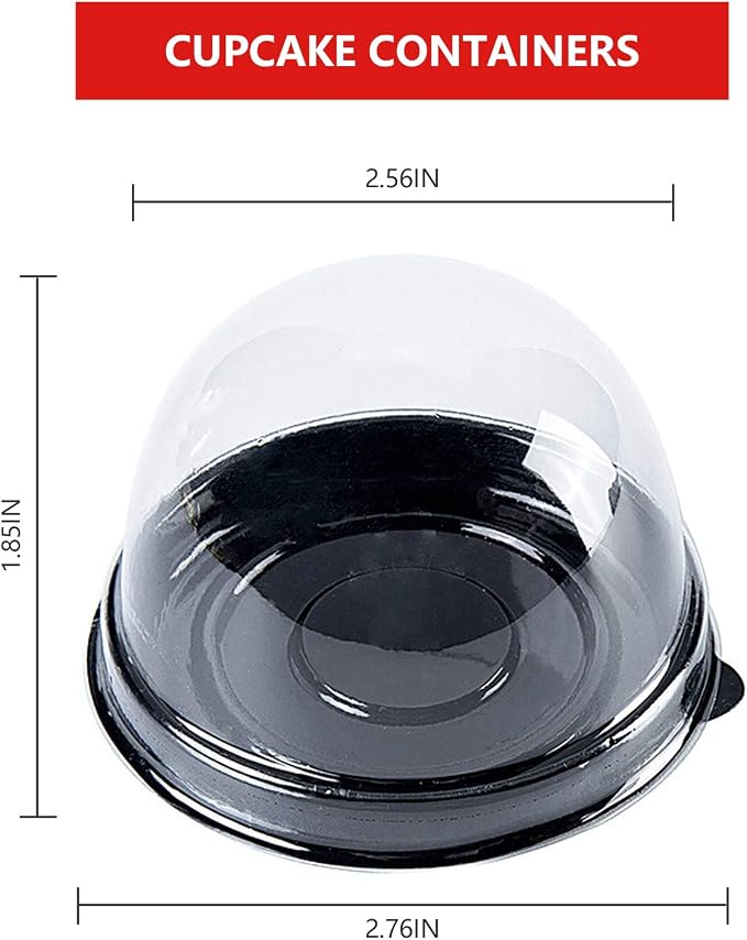 Clear Plastic Mini Cupcake Container, Mini Cupcake Boxes Mooncake Boxes Muffin Pod Clear Deep Dome,Plastic Disposable Stackable Cupcake Containers For Wedding Party Birthday Gifts (Black, 50pc)