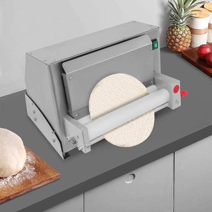 3-12" Pizza Dough Roller Sheeter, Automatic Pizza Press Shaping Machine with Adjustable Thickness (1-5.5mm), 450W Electric Pizza Dough Machine for Cake Shops, 240–260 pcs Per Hour