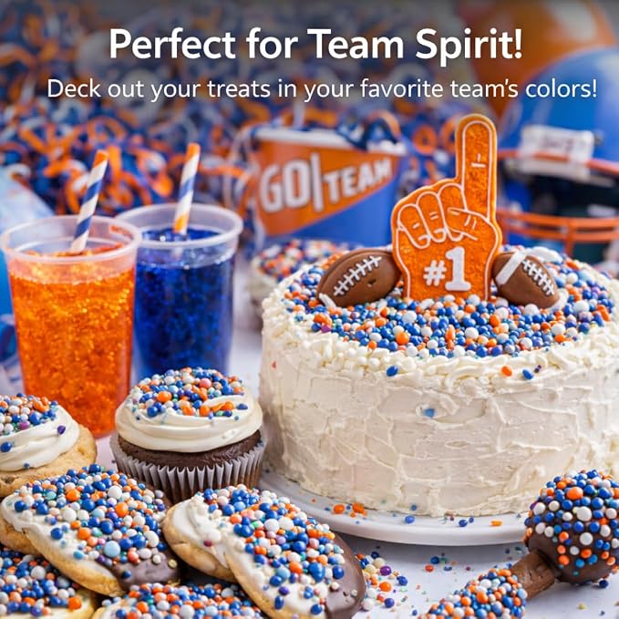 Confect Citrus Blue Celebration Sprinkle Mix – Premium Dragees & Jimmies | Orange, Baby Blue & Navy | Bake Stable Cake & Cupcake Toppings 4.2 Oz