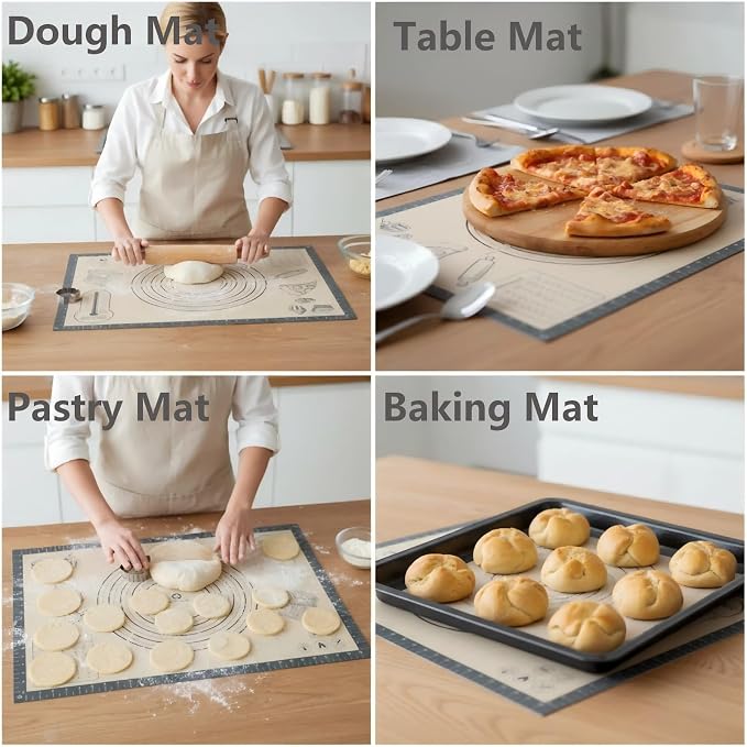 Silicone Baking Pastry Dough Mat - 26x16Inch Extra Large Cookie Bread Rolling Mats Sheet, Nonstick Kitchen Counter Kneading Board,Thick Reusable Pie Cookies Pizza Fondant Making Matt Measurement(Gray)