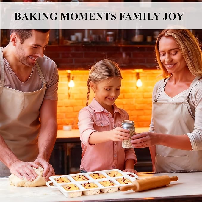 FUNBAKY Mini Loaf Pans with Metal Frame - Silicone Bread Loaf Pan 8-Cavity BPA Free Nonstick for Baking Banana Bread, Cakes, Brownies, Meatloaf 2 Pack