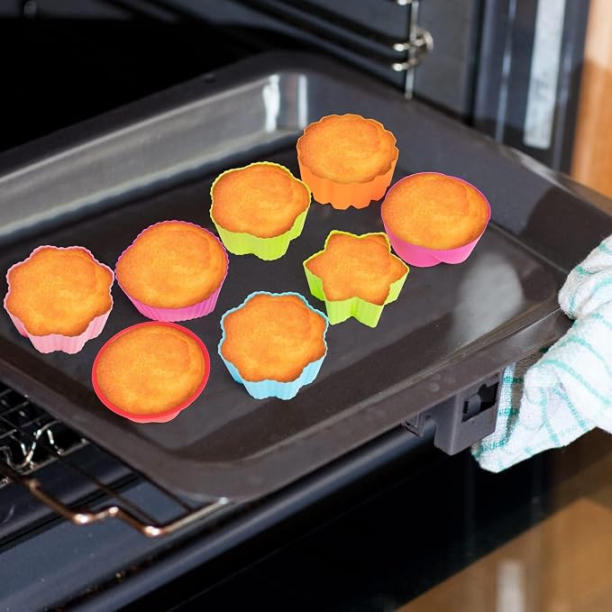 R HORSE Multi Flower-Shaped Silicone Cupcake Molds, 42PCS | 2.6-2.8 Inch, Non-Stick, Reusable, Heat resistant, Food-grade, Washable, Silicone, Pan Oven Microwave Dishwasher Safe