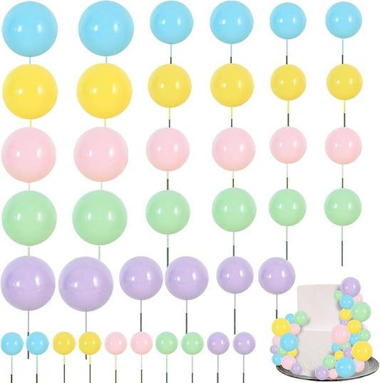 BEISHIDA 40 Pcs Foam Ball Cake Toppers with Sticks Mini Cake Decorations for Birthdays, Easter, Weddings, Baby Showers, Spring, Anniversary Party Supplies (Pastel Color)