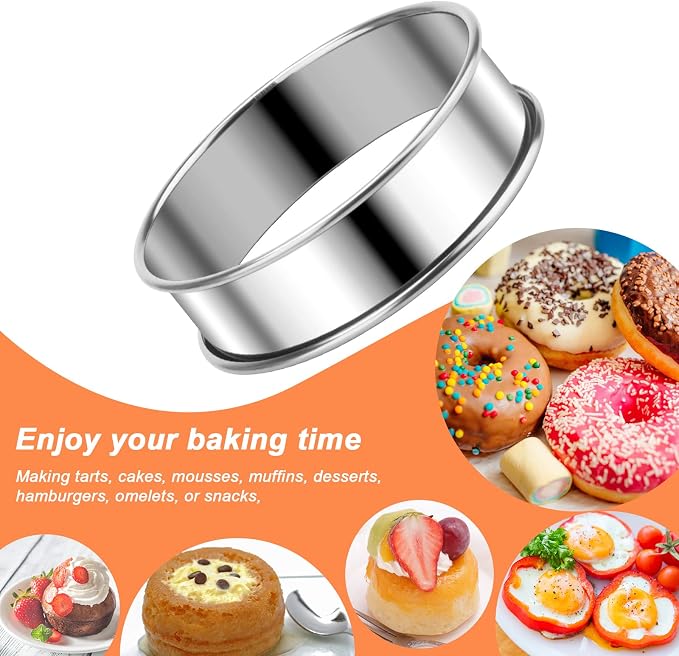 Catcan 6 Pieces English Muffin Rings, 4 Inch Stainless Steel Crumpet Ring Double Rolled Tart Ring Nonstick with Silicone Oil Brush for Home Food Making Tool