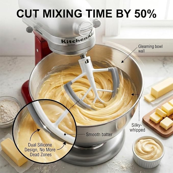 Flex Edge Beater for KitchenAid Tilt-Head Stand Mixer 4.5-5 Qt, Upgraded Flat Beater Paddle with Dual Silicone Scraper Edges, Kitchen Aid Accessories and Attachments (Aluminum Grey)