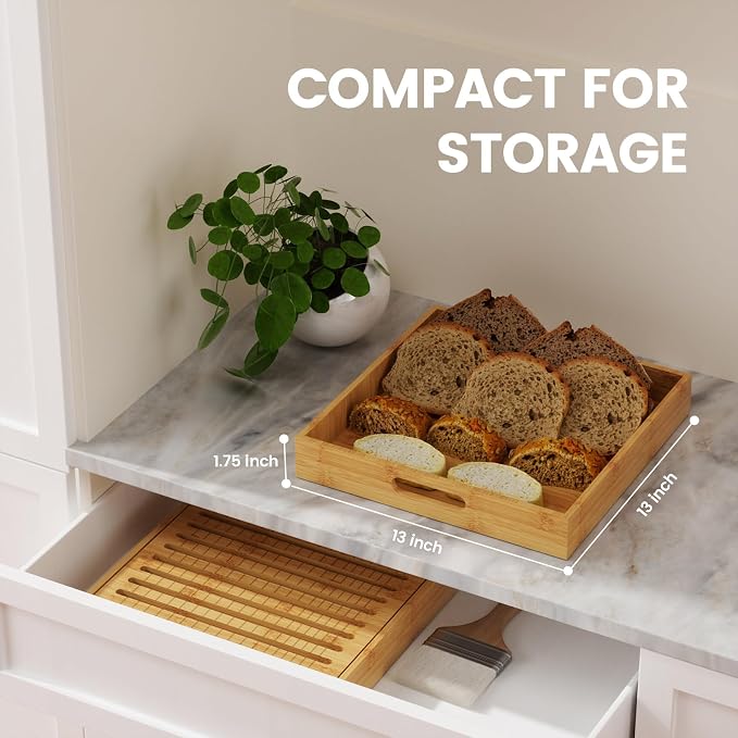 Gobam Adjustable Bamboo Bread Slicer, Fits Bread up to 6.4”H & 10”W, Extra-Large & Tall Design for Sourdough & Homemade Loaves, 3 Thickness Settings, Crumb Tray, Foldable, Ideal Gift for Bread Lovers