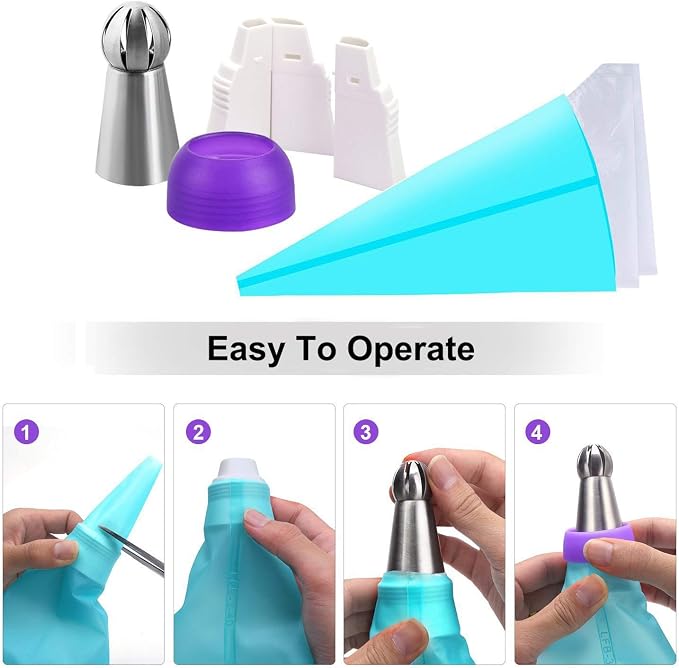 22PCS Russian Piping Tips and Bags Set, Stainles Steel Cake Cupcake Decorating Supplies Russian Ball Tips Pastry Bag & Nozzle Flower Shaped Frosting Icing Tips Set Baking Tools By Giveme5 (1#)