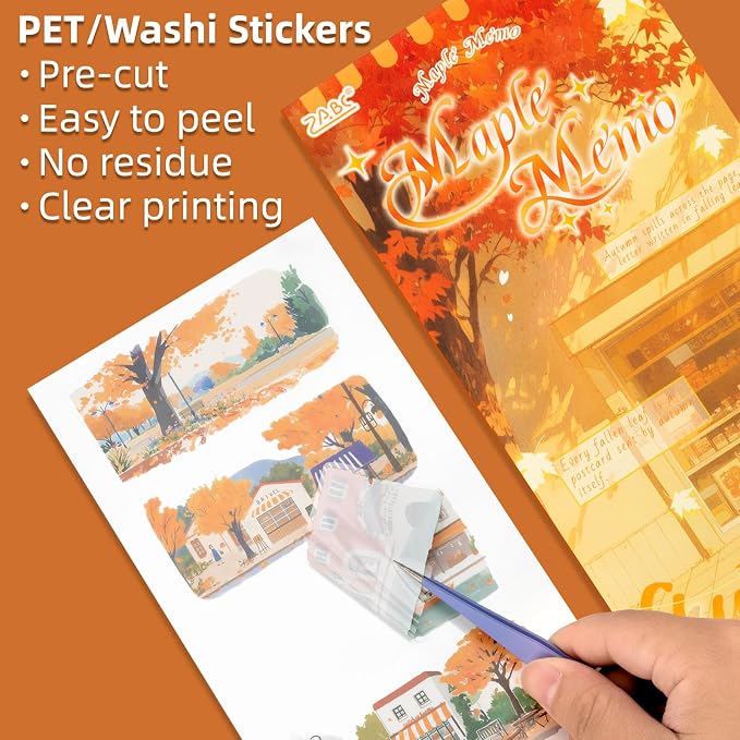 Autumn Series Sticker Scrapbooking Supplies for Junk Journal, 10 Sheets PET Stickers and 10 Sheets Washi Stickers