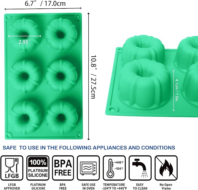 3Pcs Silicone Original Cake Pan, 6Cavity Mini Heritage Cake Silicone Mold for Baking，Non-stick Baking Mold for Cupcake Cornbread Brownie Jello (Original)