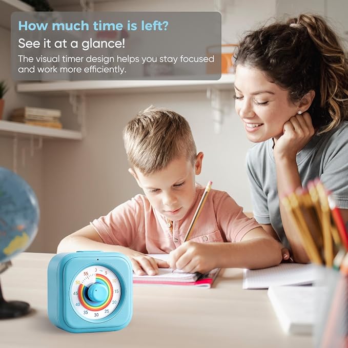 Rainbow Visual Timer for Kids, 60 Minute Silent Countdown Clock with Color Disk, Time Management Tool for ADHD, Classroom, Kitchen, Office, Study, Pomodoro