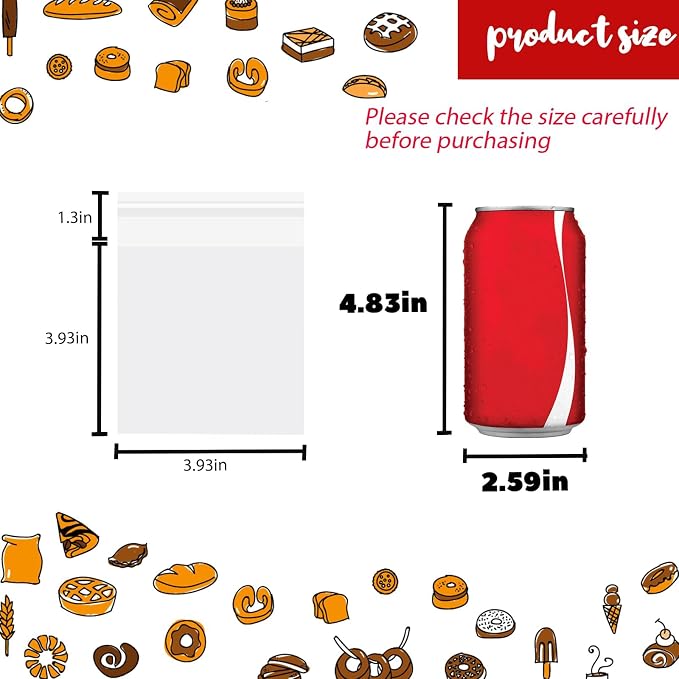 200Pcs 4 * 4in Clear Cookie Bags, Self Sealing Cellophane Bags Resealable Self Adhesive Treat Bags for Cookie Packaging, OPP Individual Gift Giving Bags for Party Favors, Homemade Baking