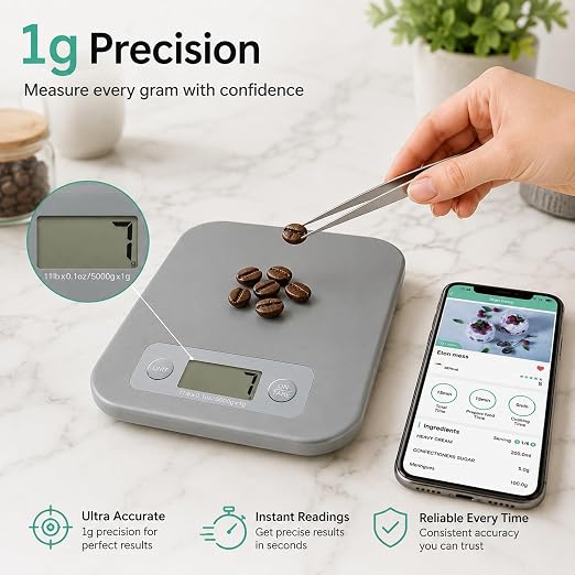URAMAZ Smart Food Scale with Nutritional Calculator, Digital Kitchen Scale with Bluetooth App for Weight Loss, Food Weight Scale for Diet, Keto, Macro, Calories Counting, Tracking, 11lb
