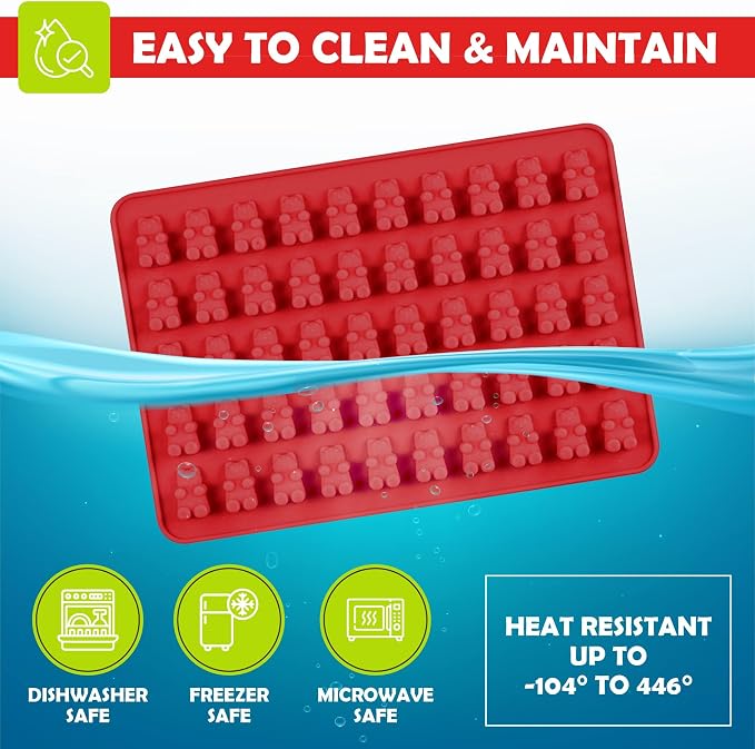 Gummy Bear Silicone Candy Molds - Set of 4 Gummy Bear Mold Trays with Dropper, Fun Making Gummy Bears with Non Stick Silicone Candy Molds, Perfect Silicone Molds for Gummy Bear Candy…