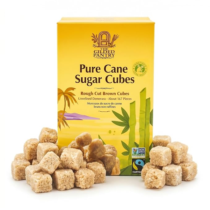 The Gilded Pantry Demerara Brown Sugar Cubes - Rough Cut, Unrefined Cane Sugar Lumps - Fair Trade & Non-GMO - Perfect for Cocktails, Coffee, Tea & Baking, 17.6 Oz