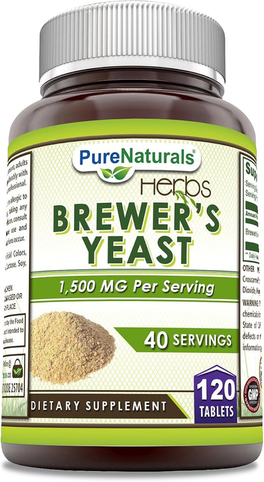 Pure Naturals Brewer's Yeast Supplement | 1500 Mg Per Serving | 120 Tablets | Non-GMO | Gluten-Free | Made in USA